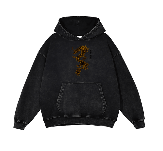 Wash Oversize Hoodie Black Dragon  - 420 GSM